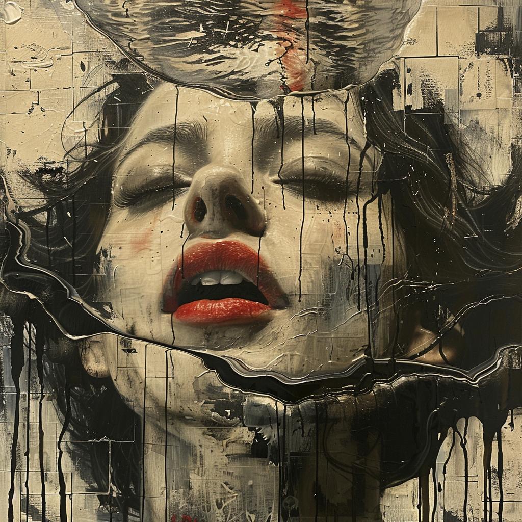 surreal  hyper-realistic  screenprinting  encaustic  woman  red  lipstick  artistic  vivid  feminine 959996