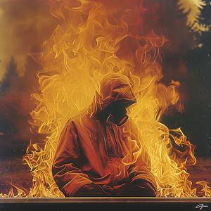 chromolithography  fire  man  painting  front  fire  sitting  scene  smoke  style 1054331