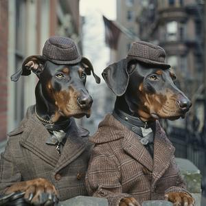 Doberman  dogs  suits  hats  NewYork  1950s  photography  street  unconventional  pose 1071717