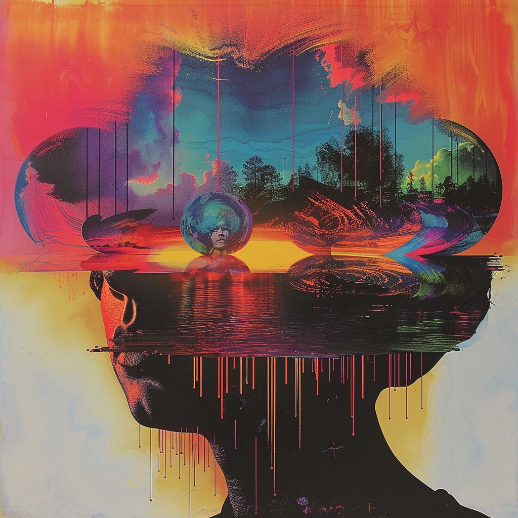 surreal  album  cover  hyper-realistic  screenprinting  woman  colorful  head  background  art 960577