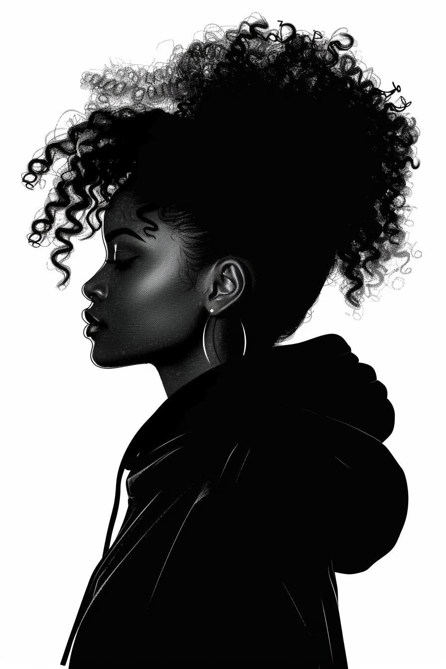 woman  streetwear  silhouette  afro  white  background  vector  black  illustration  curly 954231