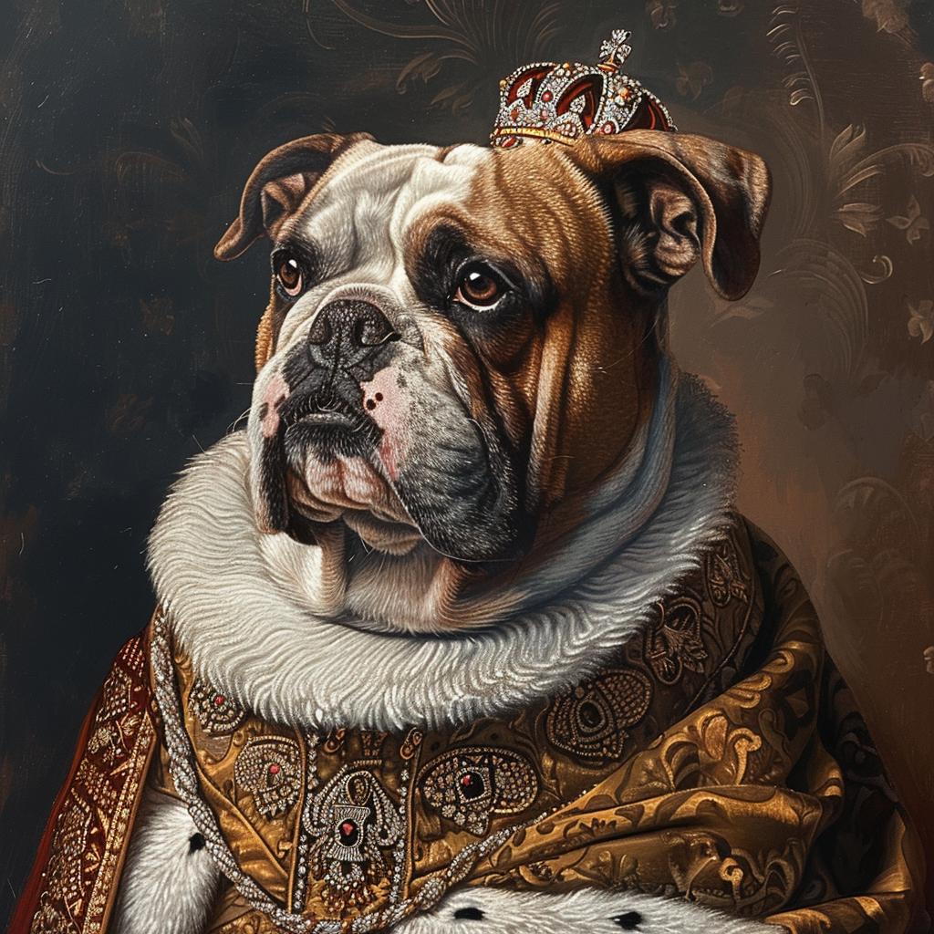 portrait  bulldog  royal  gouache  painting  artwork  custom  king  pet  canvas 953690