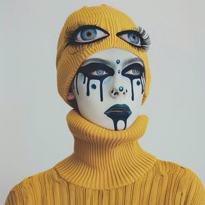 Pop  Art  woolen  sweaterman  model  makeup  dripping  white  yellow  eyes 1073996