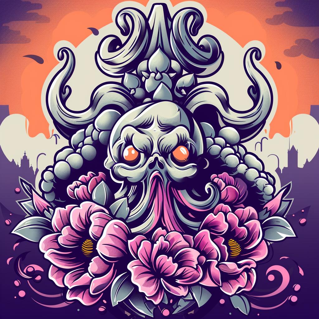skull  flowers  tentacles  dark  spiritual  naturalistic  symmetry  badge  vector  illustration 941484