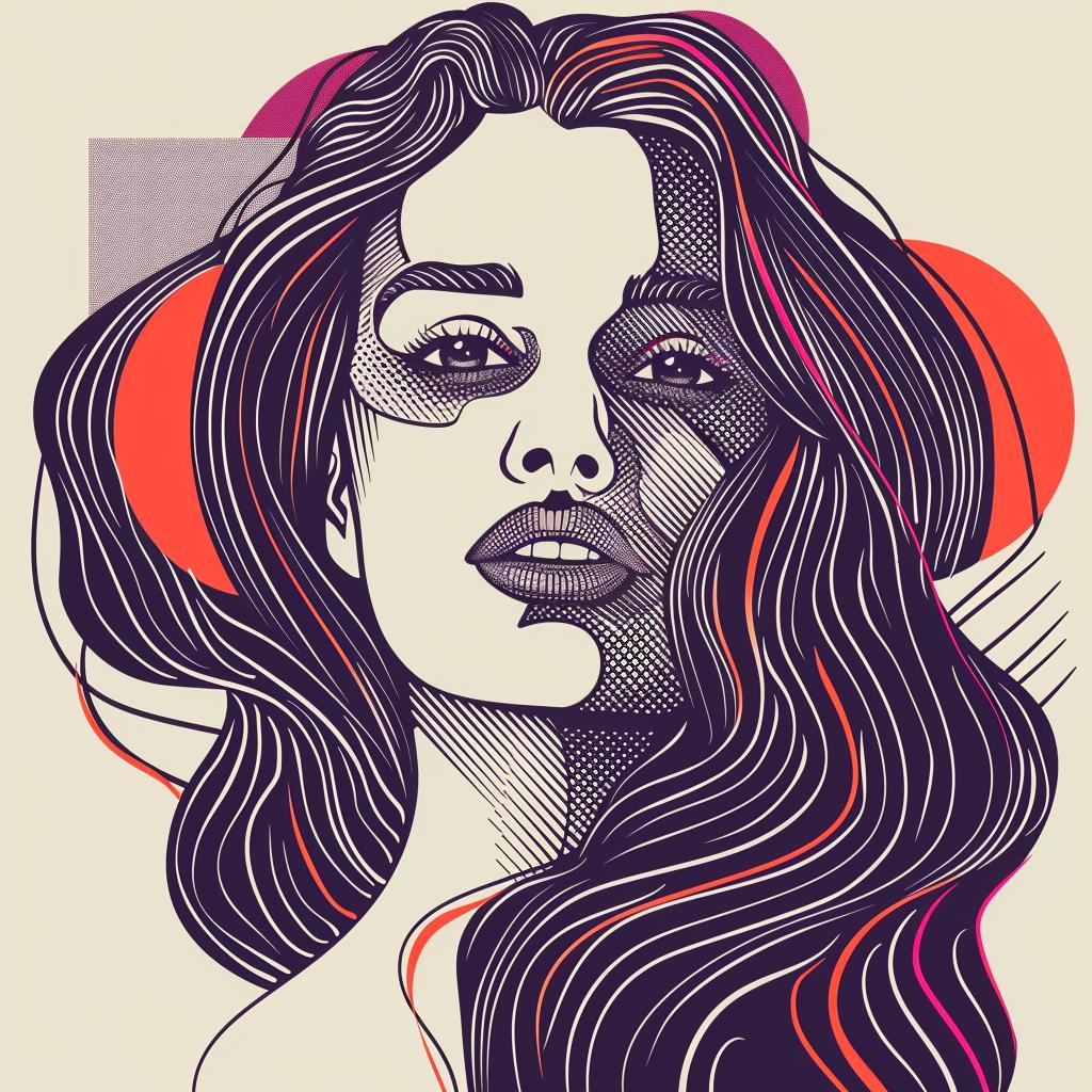فن البوب، امرأة سمراء، شعر طويل، صورة ملونة، رسم توضيحي حديث، عمل فني رقم 936837