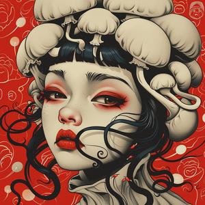 surreal  album  cover  woman  mushroom  Risograph  hyper-realistic  symbolism  artwork  creative 1074704