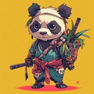 panda  warrior  Kawaii  punk  character  design  bamboo  basket  playful  flat 1057891