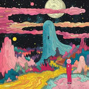 art  surreal  album  cover  colorful  mountain  man  hyper-realistic  screenprinting  symbolist 1064715