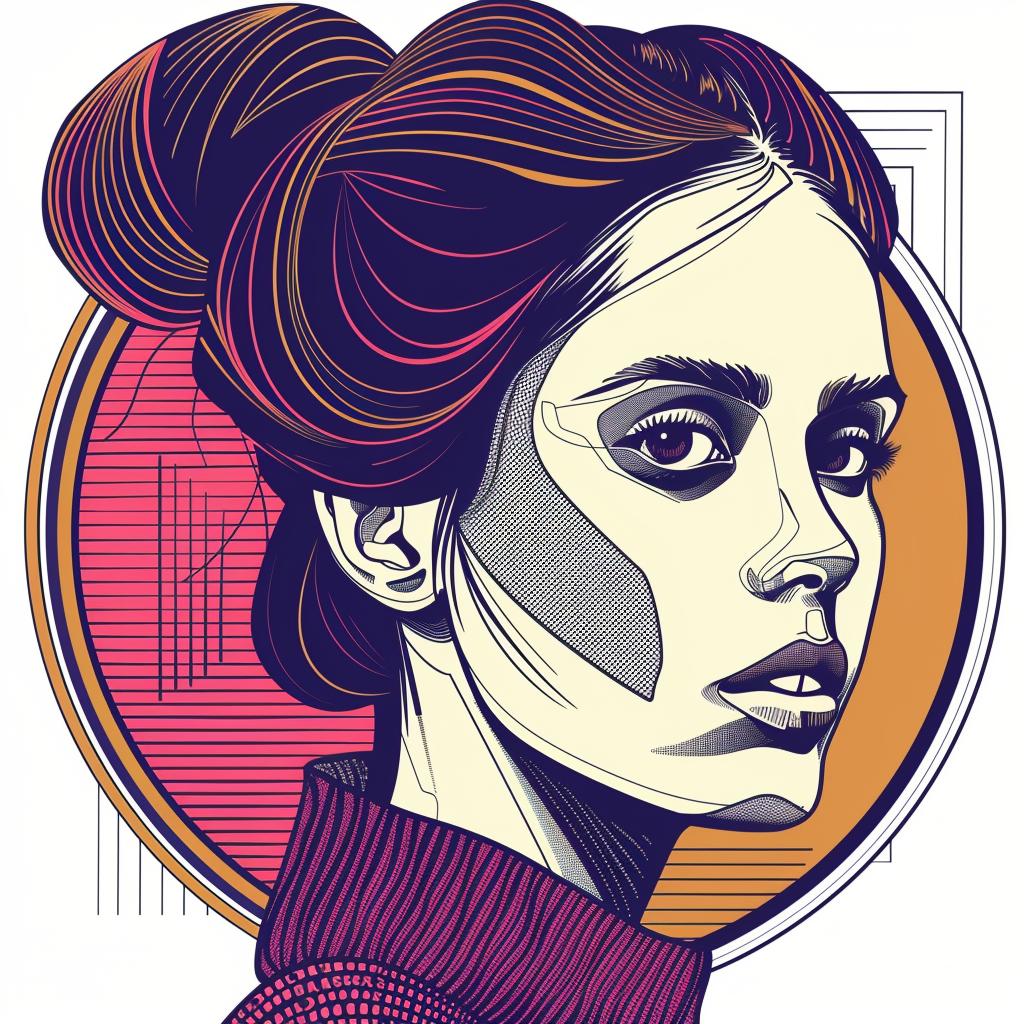 popart  woman  brunette  hair  bun  white  illustration  female  circle  colorful 936868