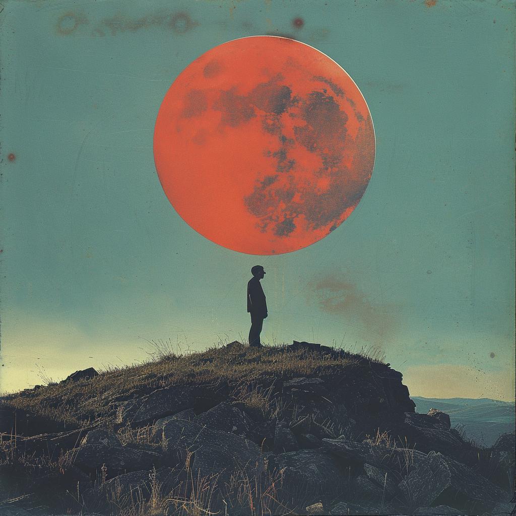 man  hill  red  moon  landscape  surreal  atmospheric  adventure  nature  digital 1026934