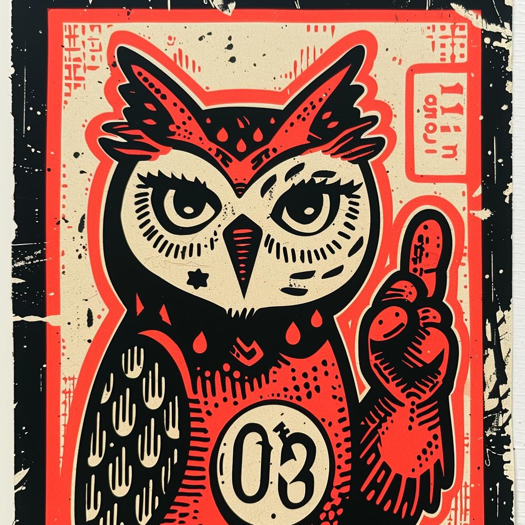 owl  collage  abstract  expressionism  vintage  streetwise  design  red  black  art 950036