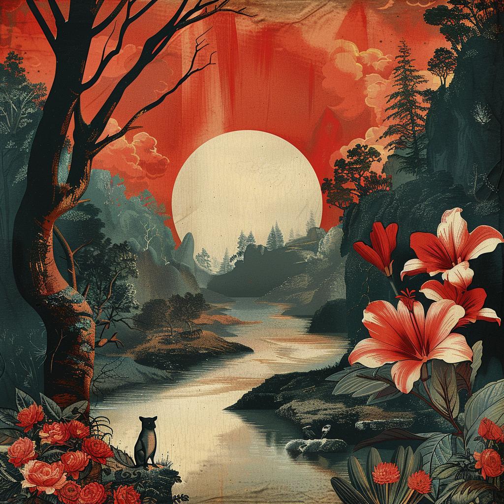 chromolithography  red  sun  moon  canvas  print  print  art  color  vibrant 1019363