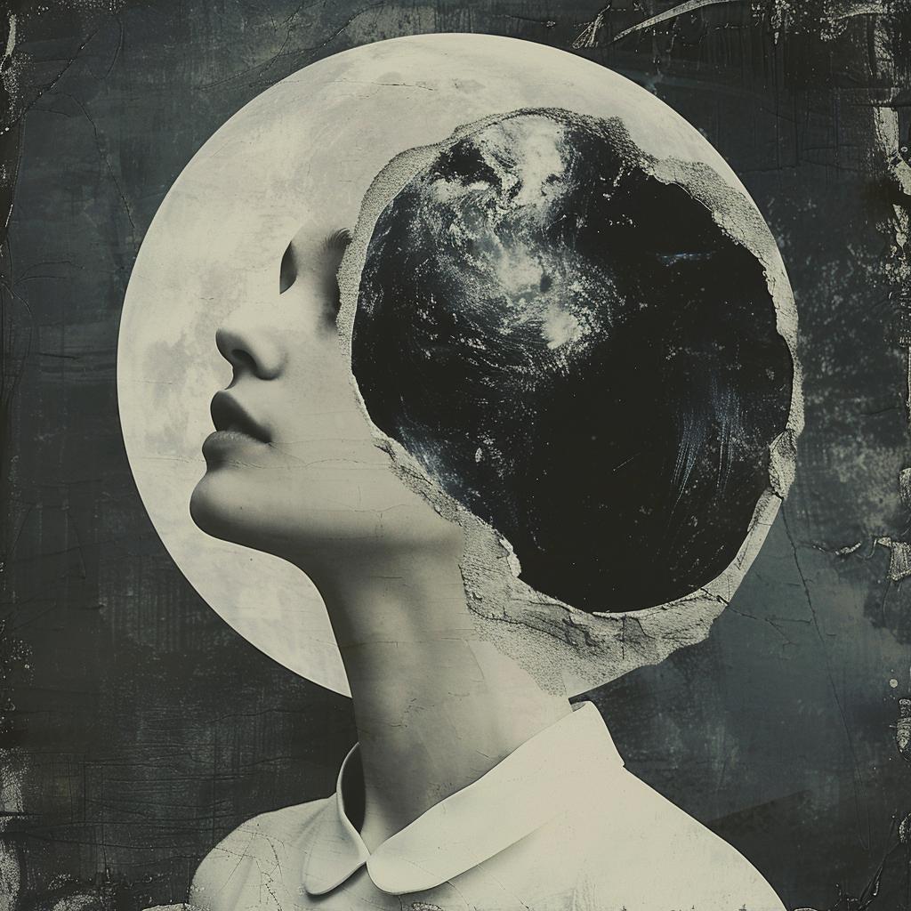 surreal  collage  moon  woman  highcontrast  dreamlike  ethereal  fantasy  artistic  visual 970930