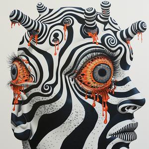 فن دادا، رجل النمر ذو العيون الأربعة، رسم بفرشاة هوائية، يبرز بخلفية بيضاء، حمار وحشي 1073112
