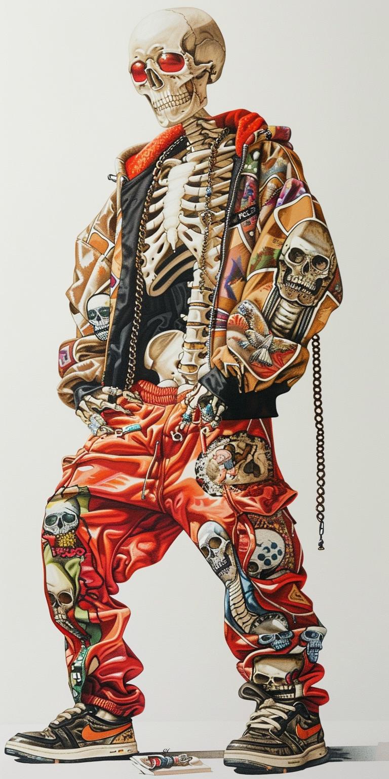 skeleton  streetwear  portrait  fullbody  white  background  Codex  conceptual  urban  modern 971165