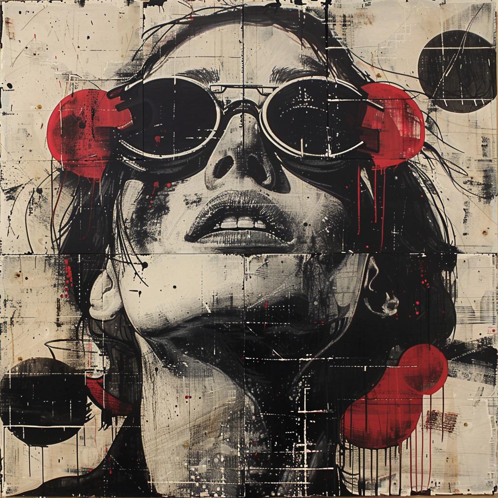 surreal  album  cover  screenprinting  hyper-realistic  encaustic  street  artist  woman  sunglasses 949767