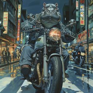 bosozoku  motorcycle  hippopotamus  Japan  urban  artistic  vibrant  playful  colorful  whimsical 1075398