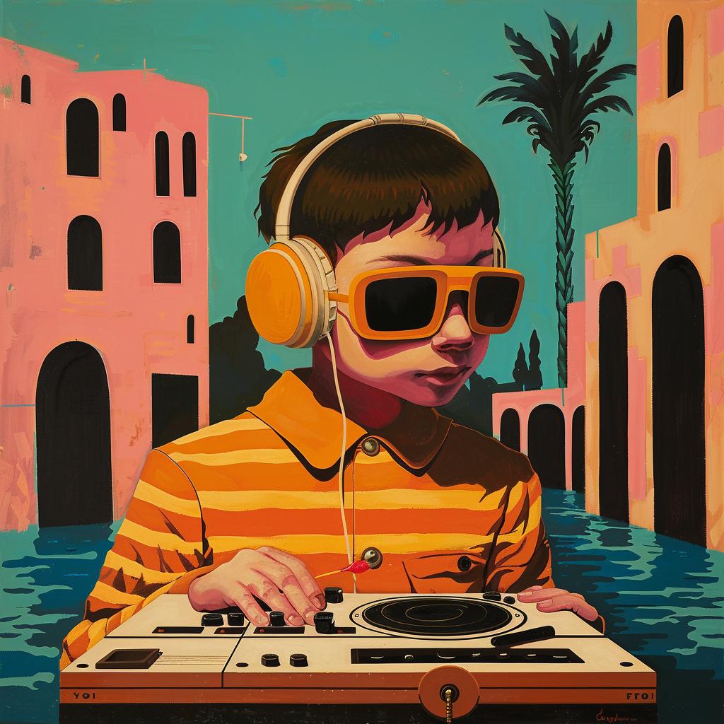 surreal  album  cover  painting  boy  headphones  DJ  colorful  illustration  music 1019069