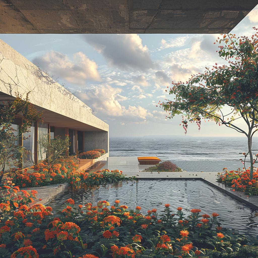 LeCorbusier  architecture  ocean  futuristic  design  rendering  flowers  modern  space  view 1036422