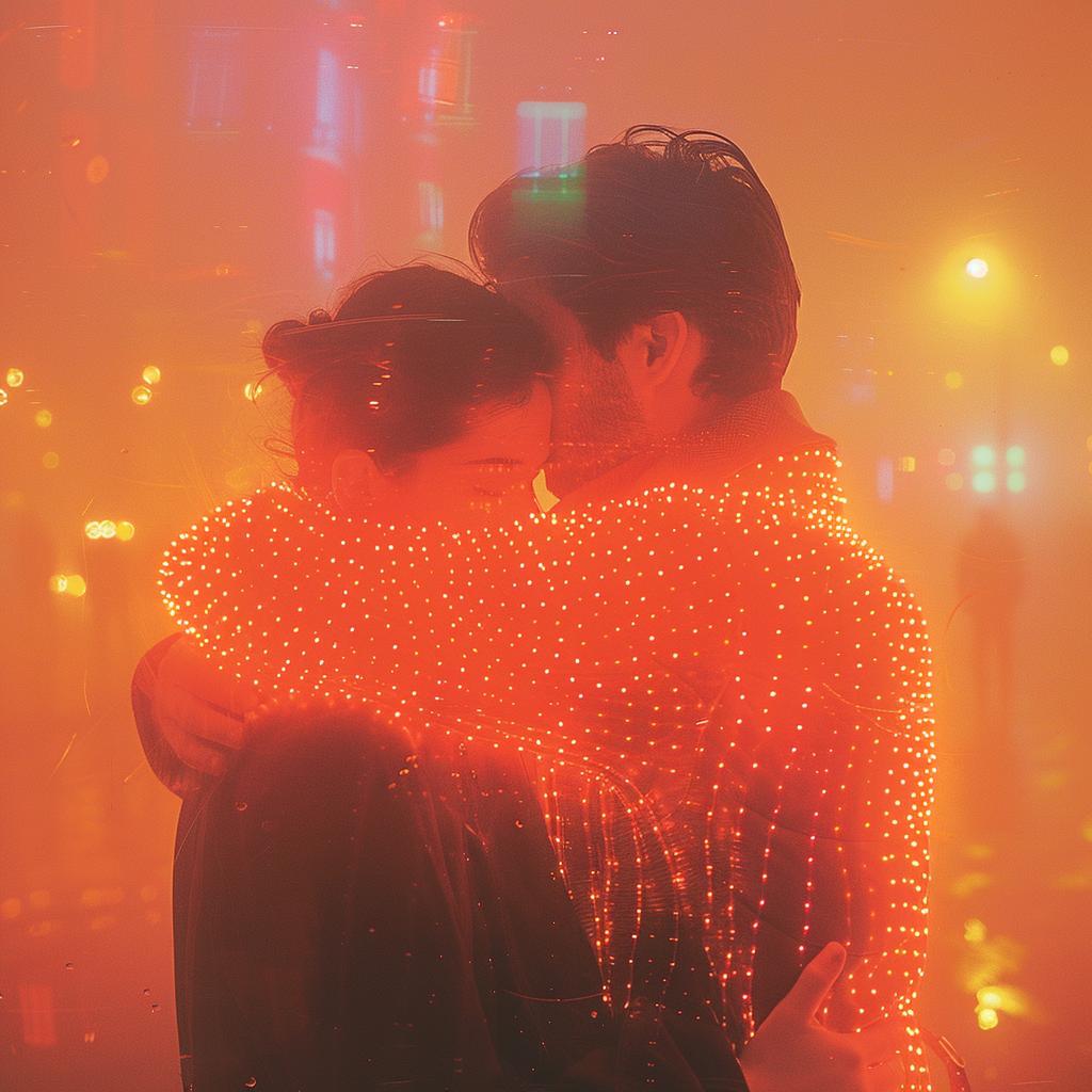 surreal  album  cover  neon  couple  embrace  fog  night  artistic  mood 976360