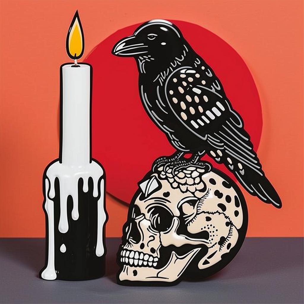 skull  raven  candle  macabre  dark  atmospheric  memento  illustration  gothic  symbolic 1023688