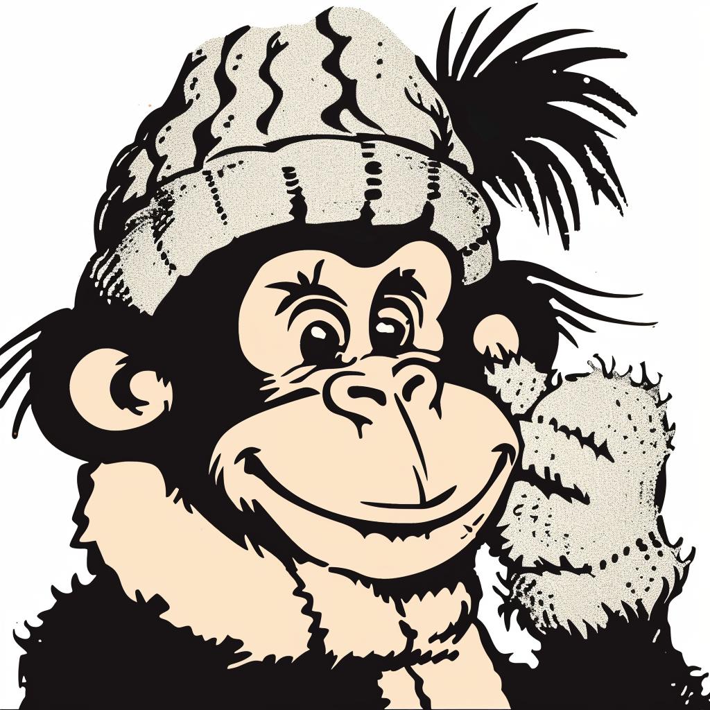 chimp  cartoon  hat  scarf  white  background  playful  quirky  animal  fun 942456