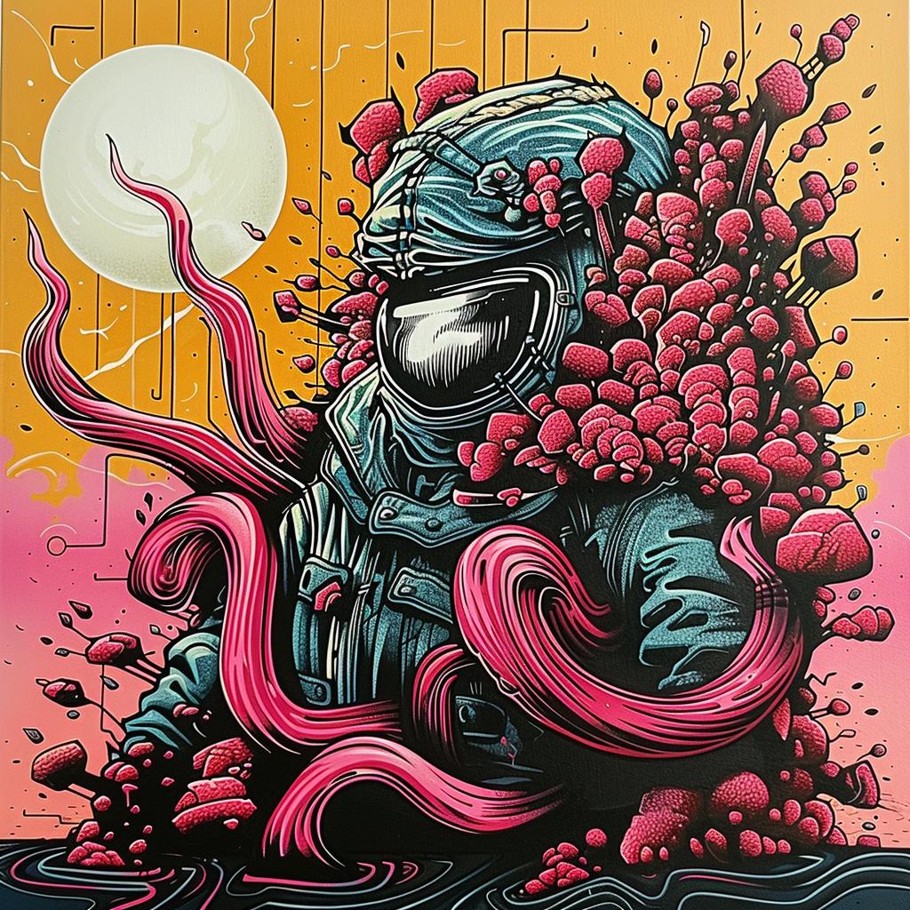 octopus  tentacles  helmet  painting  creature  underwater  whimsical  illustration  colorful  unique 948485