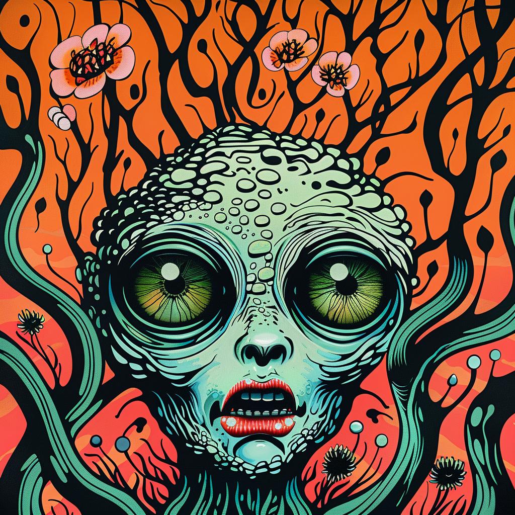 alien  green  flowers  head  poster  creature  fantasy  art  unusual  design 945572