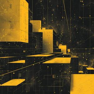 city  night  black  yellow  blockchain  abstract  nodes  links  cubes  shape 1040555