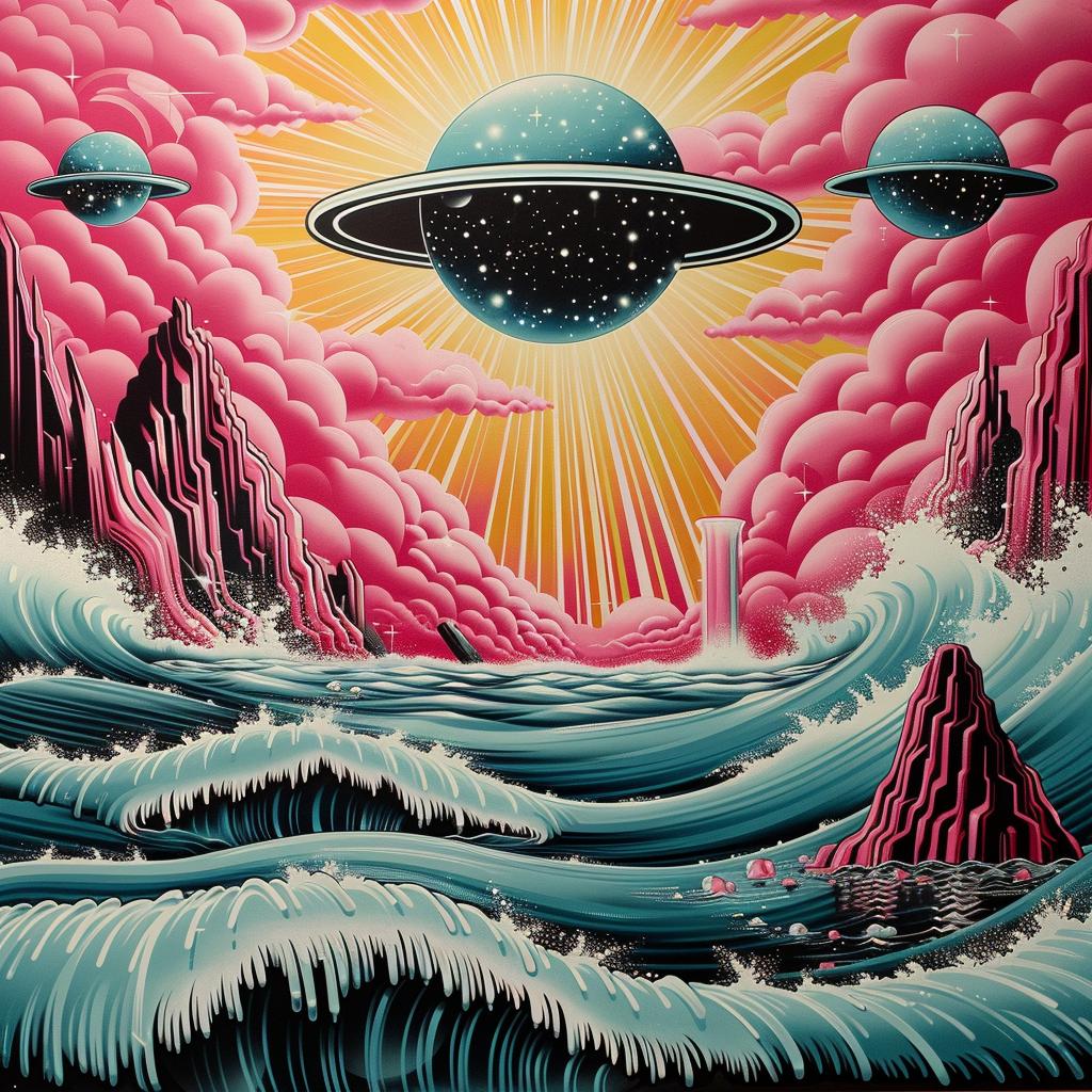 pulsar  album  cover  spaceship  wave  ocean  1970s  symbolist  risograph  art 941632