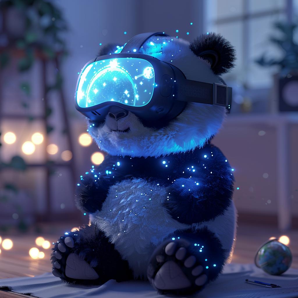 panda  VR  technology  glowing  cute  Hayao Miyazaki  illustration  art  C4D  rendering 927802