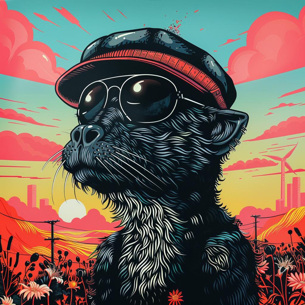 poster  cat  sunglasses  hat  creature  playful  whimsical  design  colorful  graphic 978290