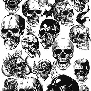 skulls  intricate  black  white  rocknroll  horror  collection  graphic  decal  design 1078953
