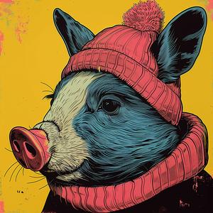 illustration  pig  hat  scarf  cute  colorful  playful  cartoon  character  design 1080054