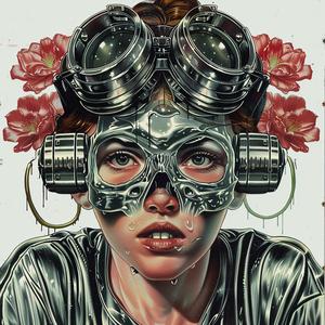 طباعة كروموجرافية، امرأة، نظارات واقية، زهور، صورة شخصية، فن ملون، تصميم، رسم توضيحي 1049142