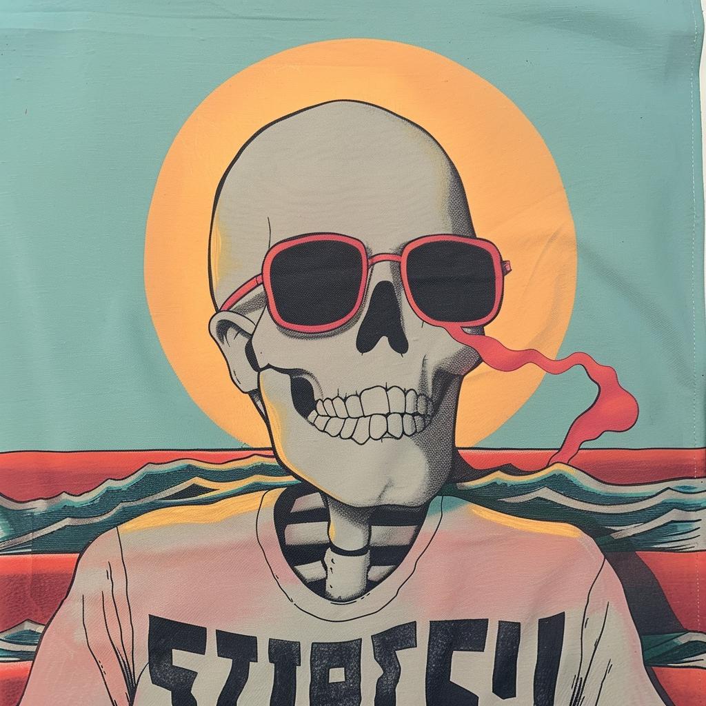 surreal  skeleton  sunglasses  t-shirt  humor  playful  illustration  art  design  graphic 978125