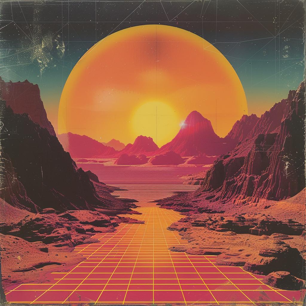album  80s  synthwave  trippy  geometric  cover  sun  rising  music  art 960821