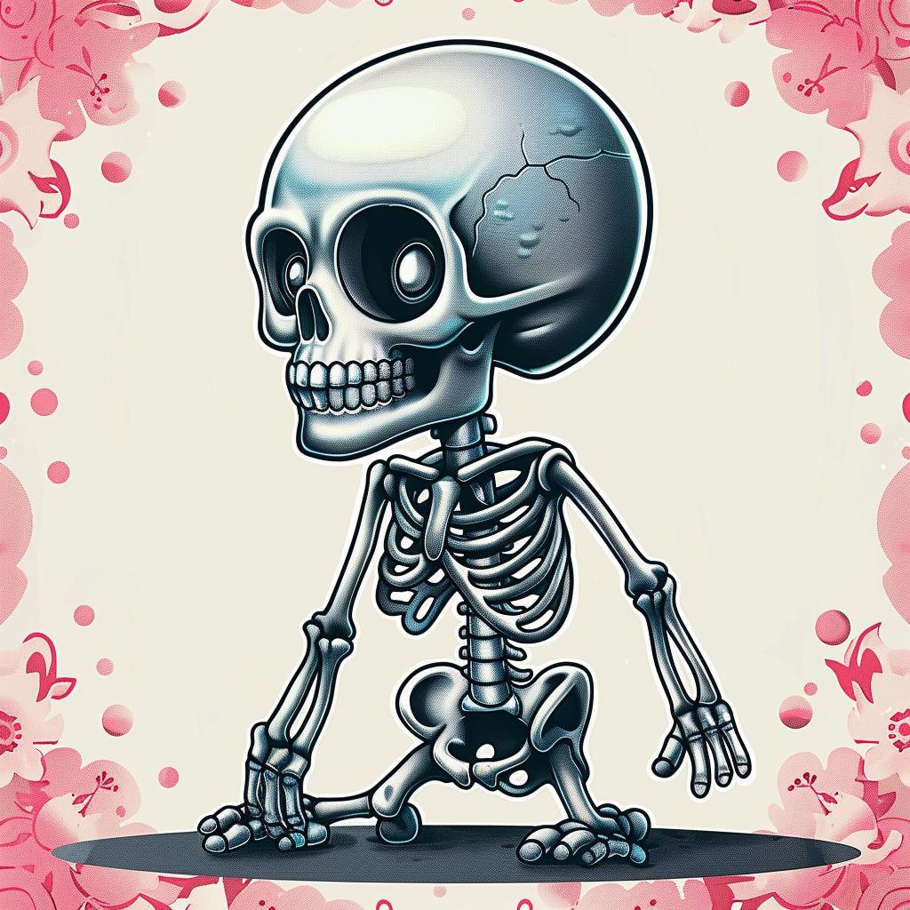 هيكل عظمي، شخصية كرتونية، خلفية وردية، رسم توضيحي غريب، بسيط، مضحك، مرح 1033238