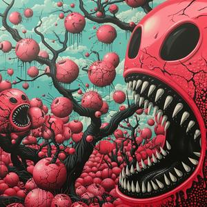 monster  red  teeth  tree  minimal  chromolithography  vibrant  imposing  fantastic  colorful 1037582