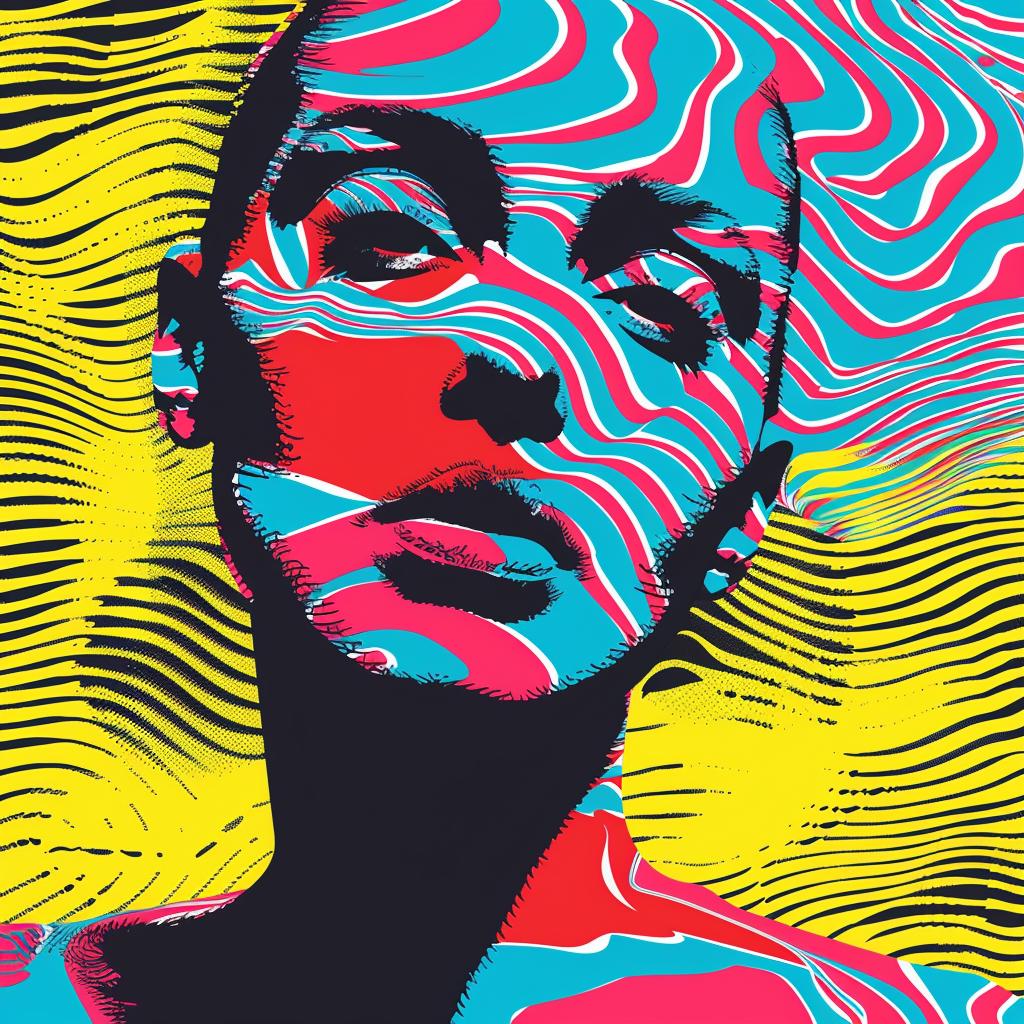 surreal  album  cover  screenprinting  hyper-realistic  woman  colorful  pattern  face  minimal 960336