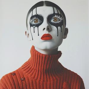 Pop  Art  woolen  sweaterman  model  makeup  dripping  white  background  eyes 1074002