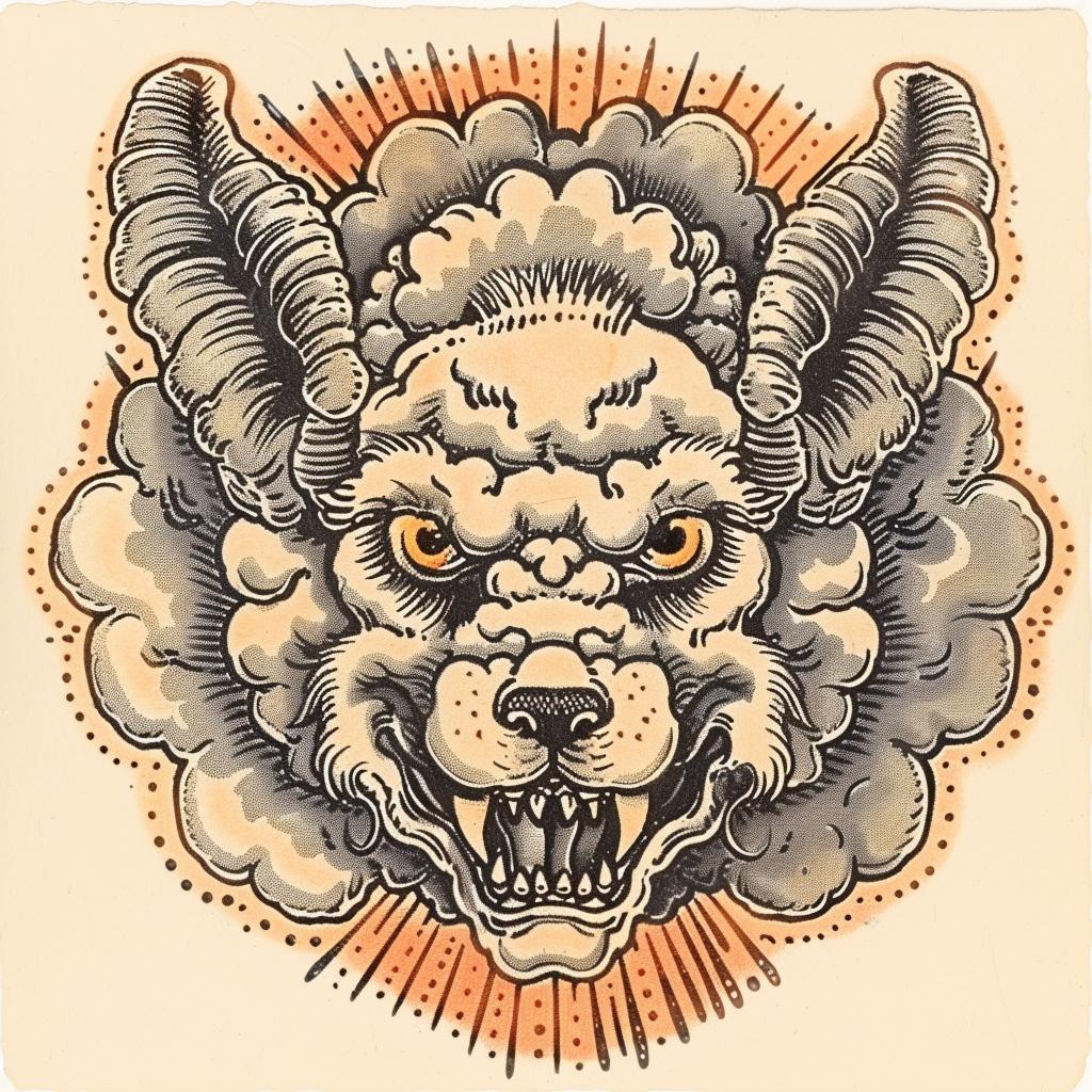 mythical  creature  wolf  sheep  hybrid  halftone  blending  wild  features  tattoo 934764