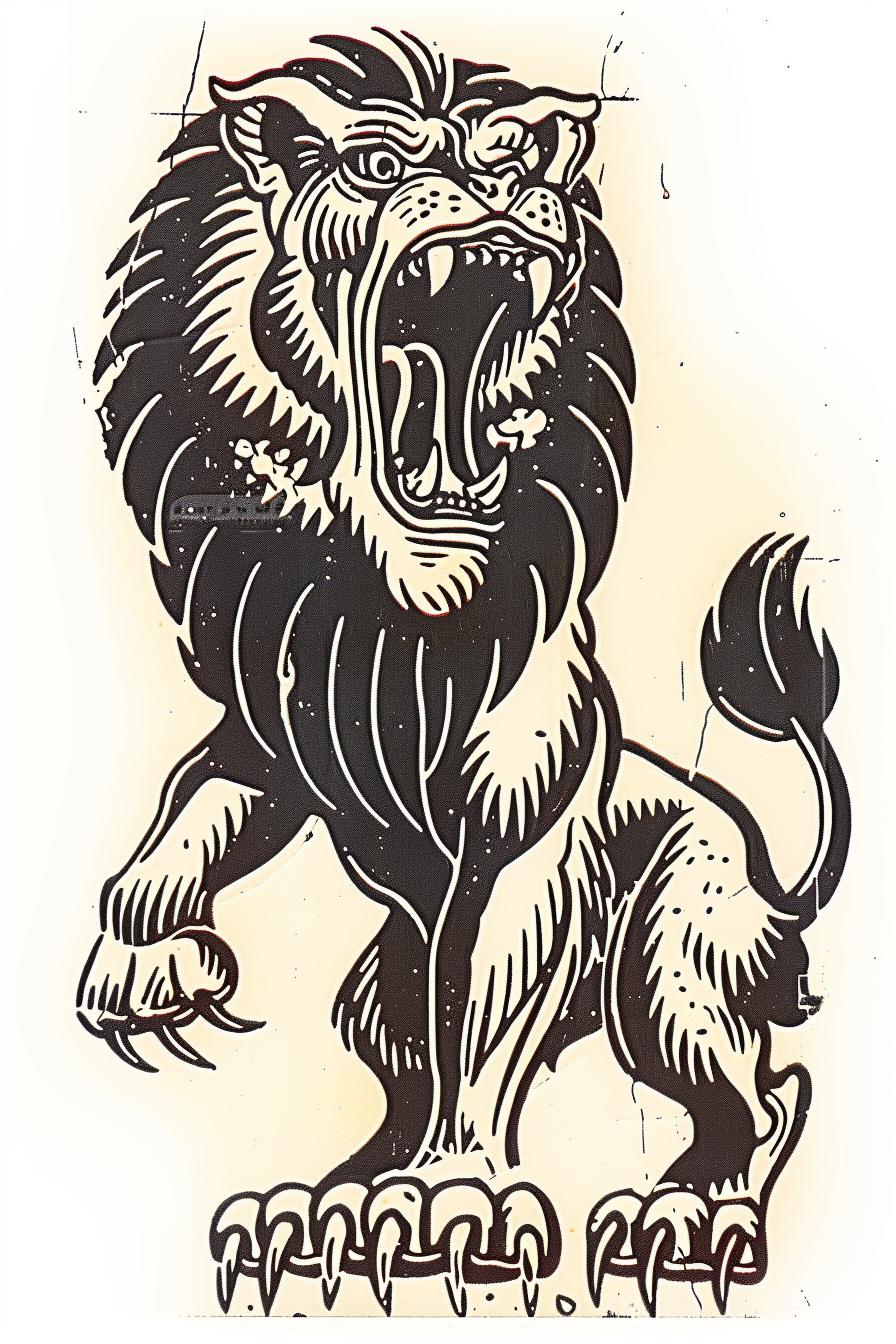lion  snarling  upright  woodcut  Todd  McFarlane  creature  poster  artwork  style 934308