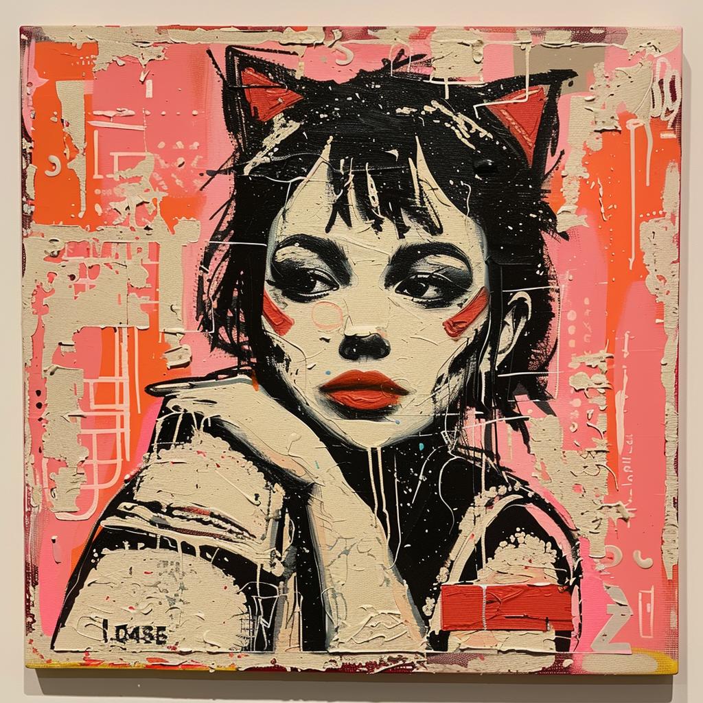 painting  woman  cat  ears  impasto  colorful  expression  abstract  emotion  visual 1015526
