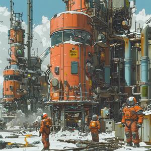 futuristic  factory  infrastructure  cyborg  snow  people  spacesuits  Simon  Stalenhag  Moebius 1074722