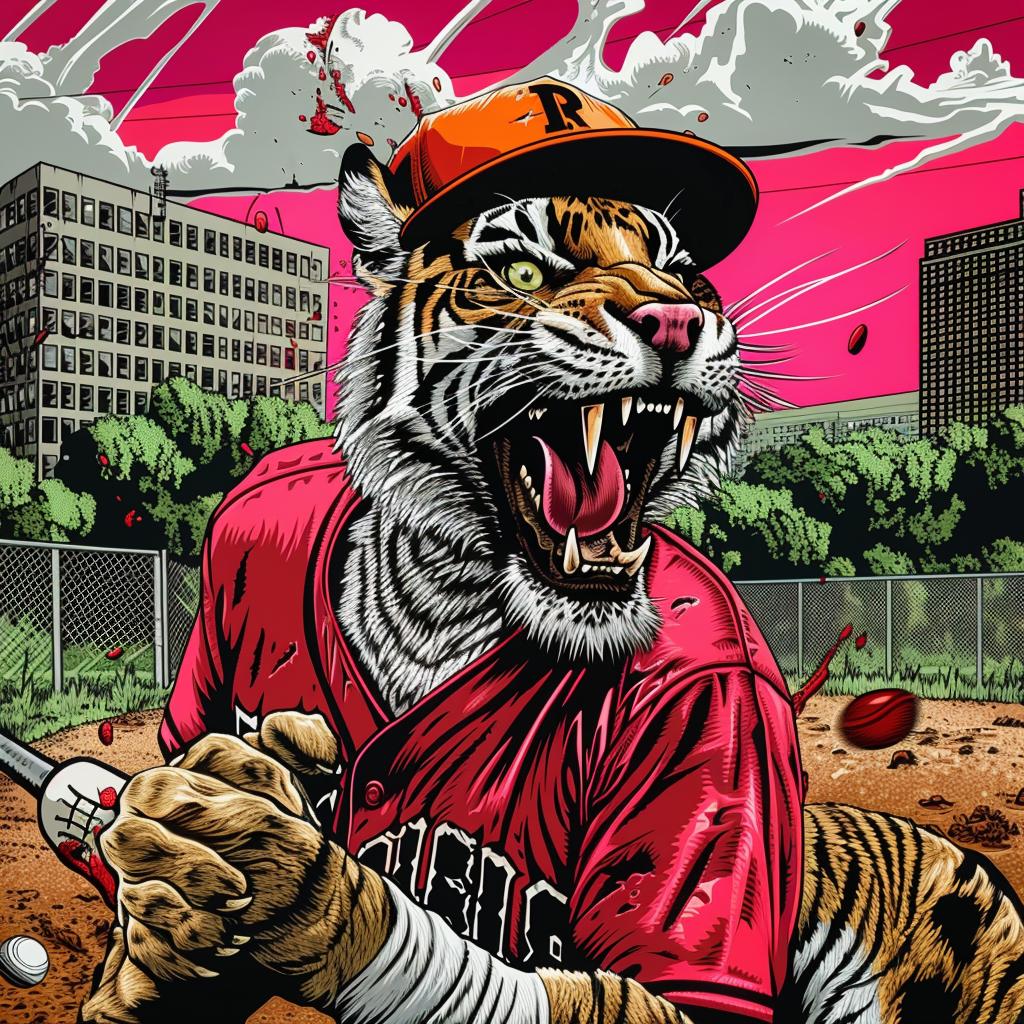tiger  baseball  uniform  bat  sports  illustration  animal  cartoon  playful  art 1027409