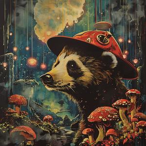 panda  hat  mushrooms  chromolithography  colorful  nature  art  bright  whimsical  painting 1048953