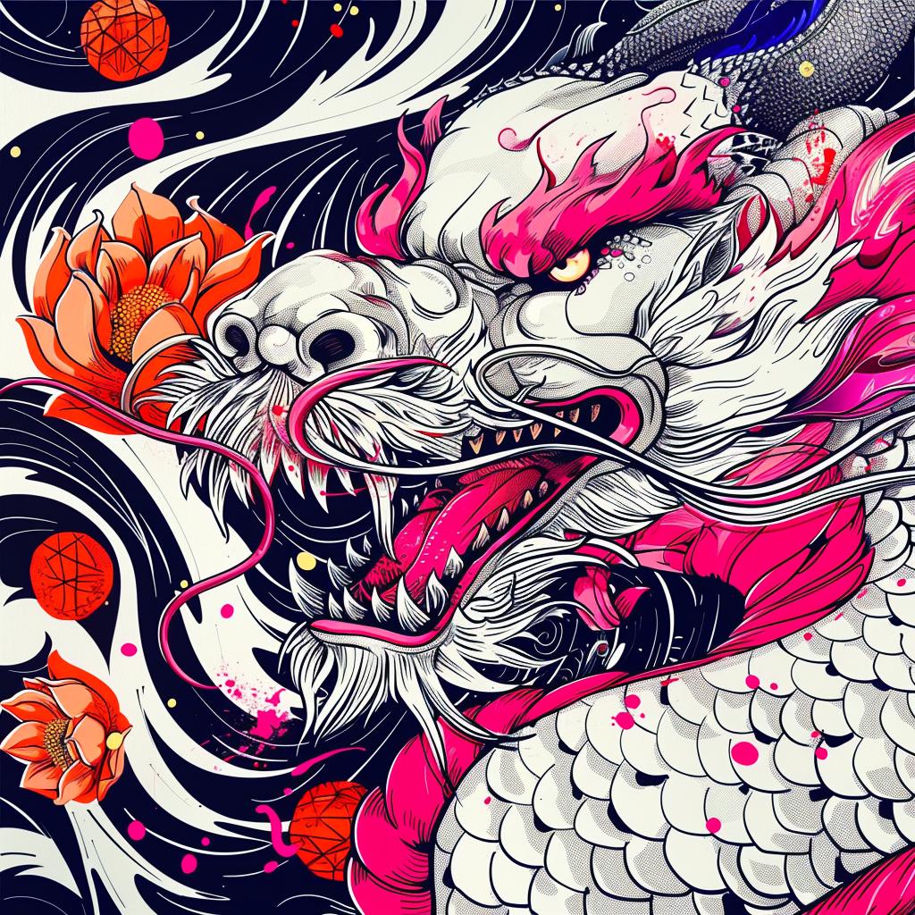 dragon  flowers  black  background  art  illustration  nature  design  Japanese  decorative 948307