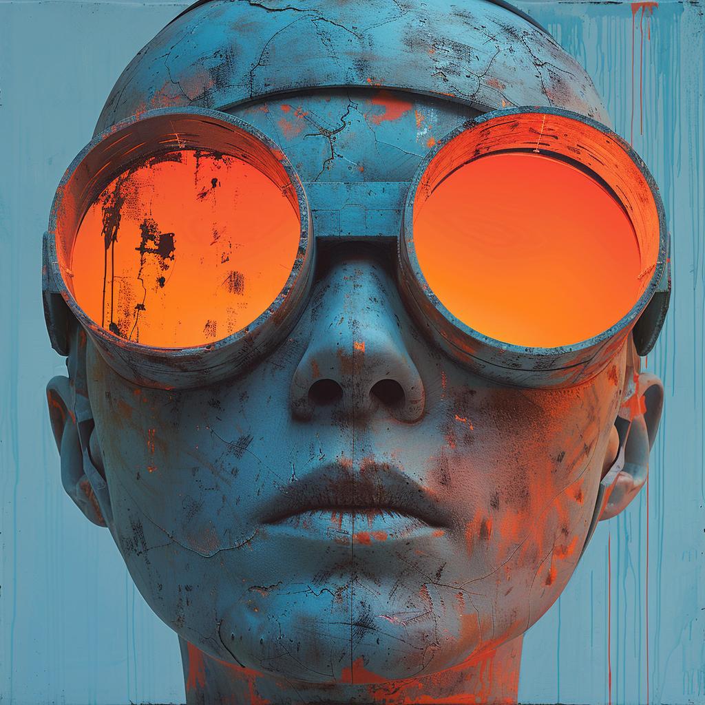 double  exposure  surreal  blue  orange  lighting  glow  NYC  photo  robot 1031682