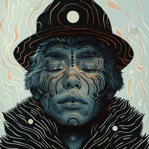 man  hat  black  blue  face  surreal  symbolist  risograph  hyper-realistic  art 1077480